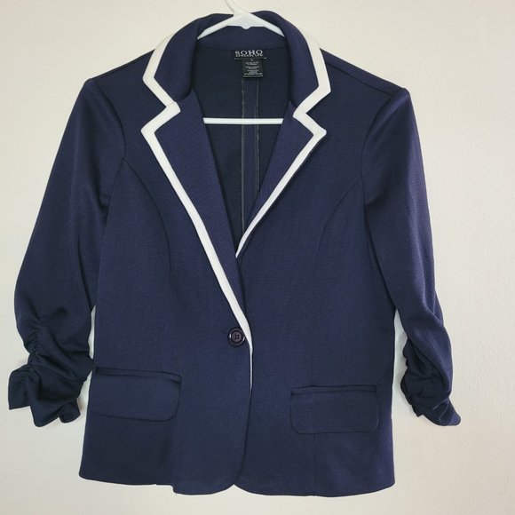Nautical Blazer Soho Apparel LTD Navy Blue and White Small Collared Butt… - Picture 1 of 9